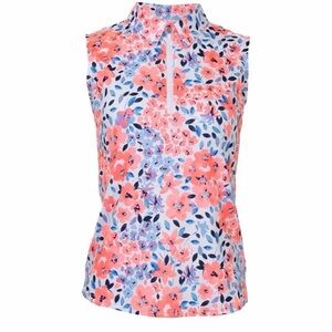 JOFIT Pink Floral Women's Sleeveless Golf Polo Shirt, Medium